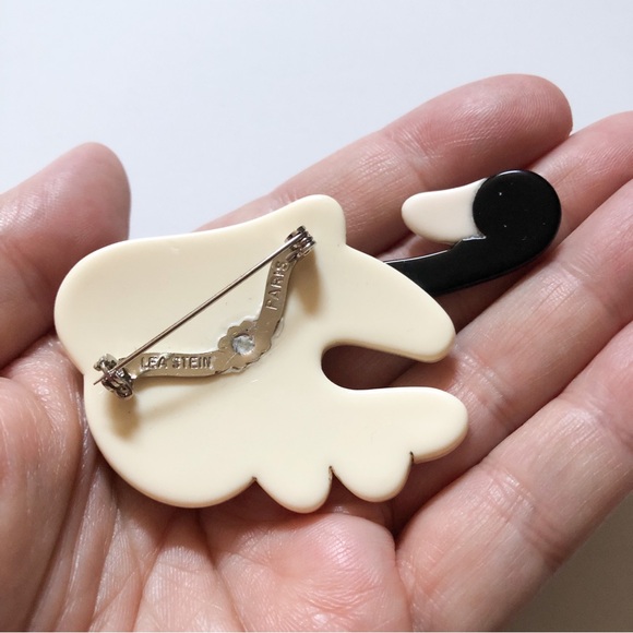 Vintage Lea Stein Paris black & white figural swan brooch pin repaired? - Picture 6 of 11